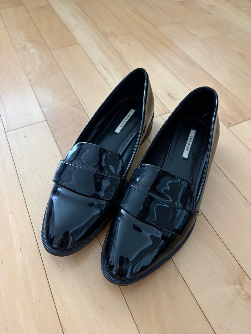Zara Black Patent Penny Loafers for Women